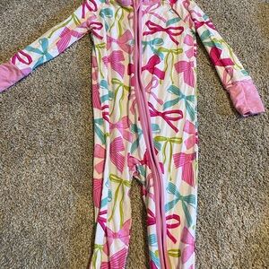 Little Sleepies Pink and Green Bow Kids Footie